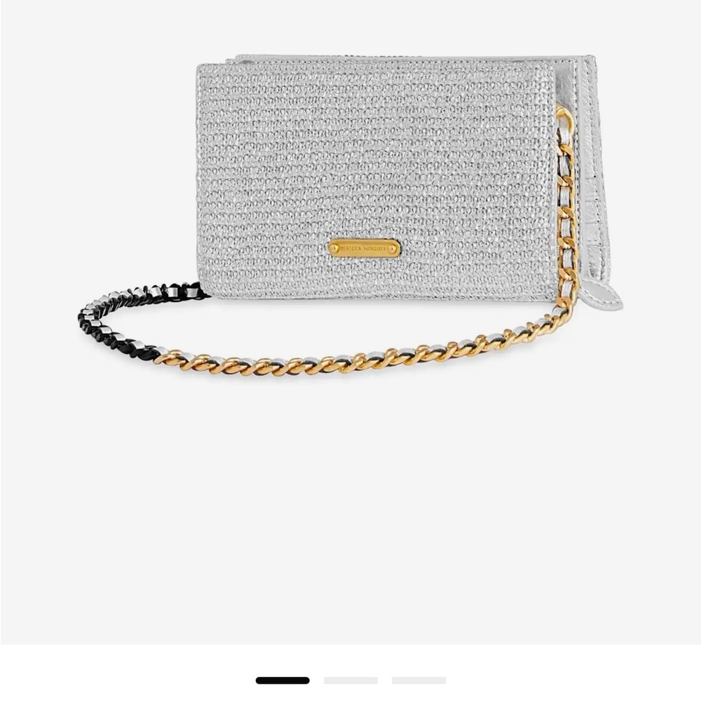 Rebecca Minkoff Silver Clutch with Textured Fabric and Dual-Tone Chain Strap